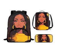 Drnuikhe African Boys 3Pcs Girls Backpack for School with Lunch Box Pencil Case Note Toddler Bookbag Lightweight Casual Daypacks Kindergarten Elementary School Boys and Girls