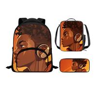 Drnuikhe African Cute Girl Backpack for School Students 3PCS Girls Lightweight Backpack Boys School Bags with Lunch Box Pencil Case