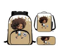 Drnuikhe African Girl 3 Piece School Bag Bookbag with Insulated Lunch Box Pen Holder American Laptop Backpack with Lunch Bag Pencil Bag Bookbags for Teen Girls College Students Travel