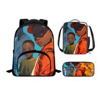 Drnuikhe African Girl Backpack 3 in 1 Sets Kids School Book Bag with Lunch Box Pencil Case Lightweight Knapsack Back to School Supplies