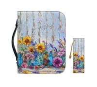 Drnuikhe American Flag Bible Covers for Women Bible Carrying Case with Bookmark ZipperedChurch Bag Bible Protective, Sunflower Butterfly, XXL