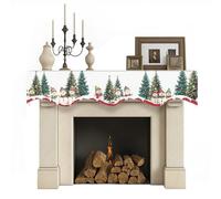 Drnuikhe Christmas Tree Cute Snowman Fireplace Mantel Scarf Cover, Mantel Shelf Top Scarf Runner for Christmas Halloween Thanksgiving Fall Indoor Decorations Modern Winter Snowflake 90'' L x 19'' W