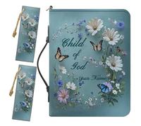 Drnuikhe Custom Bible Carrying Case for Women, Personalized Bible Cover with Name, Butterflies and Daisies Print Bible Organizer with 2 Bookmarks Handle Inner Pockets Pen Loop, Bible Study Supplies