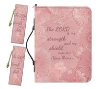 Drnuikhe Custom Bible Case for Women, Personalized Bible Covers with Name, Psalm 28:7 Print PU Leather Bible Holder with 2 Bookmarks Handle Inner Pockets and Pen Loop, Bible Accessories Women