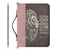 Drnuikhe Custom Bible Case with Name, Personalized Bible Cover with Strap and Handle, Lion Print Joshua 1:9 Bible Holder with Inner Pockets and Pen Loop, Church Bags for Women, Extra Large
