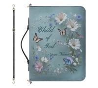 Drnuikhe Custom Bible Covers for Women, Personalized Bible Case with Name, Butterflies and Daisies Print Bible Protecto with Strap Handle Inner Pockets and Pen Loop, Christian Gifts for Women