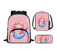 Drnuikhe Cute Mermaid Pattern 3 Pcs Backpack Set for Boys Cute Bookbag with Lunch Box Pencil Bag Cute Bag College Middle High Elementary School Backpack for Teen 3 in 1