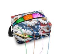 Drnuikhe Daisy American Flag Large Yarn Storage Organizer for Knitting Needles Crochet Hooks and Other Crochet Accessories Crochet Bag Backpack