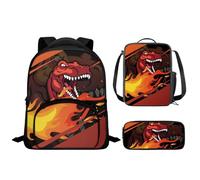 Drnuikhe Dinosaur Printed 3 Piece Student Backpack Set for Kids, Backpack and Lunch Box Set, Large Capacity Schoolbag and Pencil Case Set, Lightweight Student Bookbag for Preschool Elementary