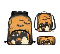 Drnuikhe Halloween Bats Backpack with Lunch Box Kids Boy Age 6-7 Years Bookbag with Lunch Bag & Pencil Box Lightweight 12 Inch Backpack for Kids Preschool Elementary School Bag Set of 3 Pcs