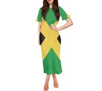 Drnuikhe Jamaican Style Print Plus Size Maxi Dress 2025 Jamaica Flag Reggae Outfits for Women Customised Patterns Available