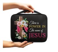 Drnuikhe Jesus Cross Flower Bible Cover Case for Women,Bible Carrying Case with Zipper Pockets,Bible Hold Case Book Cover Bible Study Carrier Church Tote Bags for Women Girls Kids