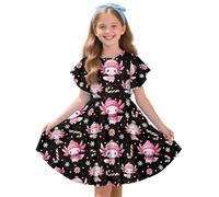 Drnuikhe Kawaii Axolotl Dress Cute Clothes for Teen Girls - Christmas Snowflake Candy Girls Summer Dresses Size 13-14 A-Line Casual Twirl Swing Sundress for Party Beach Graduation