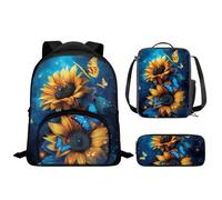 Drnuikhe Kids Backpack Set 3 Piece Sunflower Student Back To School Book Bag with Shouder Bag Pencil Case Box Tees Elementary Middle School Bookbags