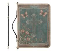 Drnuikhe Medium Bible Cover for Women, Green Bible Bag with Strap and Handle, Boho Crucifix Print PU Leather Bible Carrier with Inner Pockets and Pen Loop, Christian Gifts for Women