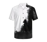 Drnuikhe Men Hawaiian Shirt Button Down Men 3D Print Black Cat Pattern Short Sleeve Camp Collar Suitable for Summer Parties Black