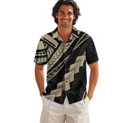 Drnuikhe Mens Animal Shirt 3D Print Samoan Puletasi Pattern Floral Shirts for Men Button Down Short Sleeve Hama Collar Black