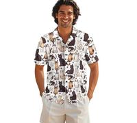 Drnuikhe Mens Floral Dress Shirt Short Sleeve 3D Print Assorted Cats Pattern Button Down Hama Collar Loose Fit Suitable for Photo Shoots White