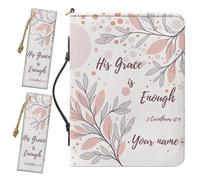Drnuikhe Personalized Bible Cover for Women, Medium Bible Cover Case with Name, II Corinthians 12:9 Bible Protecto with 2 Bookmarks Handle Inner Pockets Pen Loop,Christian Gifts for Mother, White