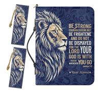 Drnuikhe Personalized Bible Covers with Name, Custom Bible Case Comes with 2 Bookmarks, Lion Print Joshua 1:9 Bible Protecto with Inner Pockets and Pen Loop, Christian Gifts for Men, Medium(4 Colors)