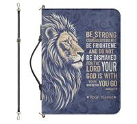 Drnuikhe Personalized Bible Covers with Name, Custom Bible Case with Strap and Handle, Lion Print Joshua 1:9 Bible Protecto with Inner Pockets and Pen Loop, Christian Gifts for Women, Medium(4 Colors)