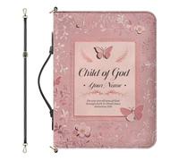 Drnuikhe Personalized Bible Purse with Name, Pink Bible Carrying Case with Strap and Handle, 3D Aesthetic Floral Print Bible Carrier with Inner Pockets and Pen Loop, Bible Accessories Women, Small