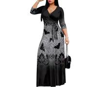 Drnuikhe Plus Size Halloween Dresses for Curvy Women All Saints' Day Short Sleeve Spooky Graphic Gothic Party Outfits Dance Dresses Spider Web A-Line Swing Dresses