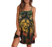 Drnuikhe Rasta Dress for Women Spaghetti Strap Summer Dresses Rasta Green, Square Neck Skin-Friendly with Adjustable Shoulder Straps Sleeveless, for Reggae Concert Outfits