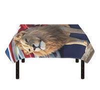 Drnuikhe Rectangle Table Cloths Protector For Theme Party Table Lion British Flag Print Isolation of the Oil Reusable Outdoor Tablecloth (132x132cm) s