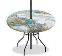 Drnuikhe Round Tablecloth Polyester Wipeable Table Cover 3D Print Marble Stripe Pattern Decorative Table Cover Wipe Clean for Dining Tea Table and Outdoor Green