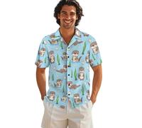 Drnuikhe Short Sleeve Polyster Shirt Regular Fit Casual Summer Beach Top 3D Print Cute Otter Pattern Fashion Button Down Beachwear Suitable for Wedding Guest Blue