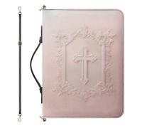 Drnuikhe Small PU Leather Bible Covers for Girls, Pink Bible Case with Strap and Handle, Faux Embossed Crucifix Print Bible Protecto with Inner Pockets and Pen Loop, Bible Study Supplies