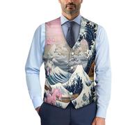 Drnuikhe Suit Vest for Men Vintage Flower Waistcoat Vest 3D Print The Great Wave off Kanagawa Pattern Sleeveless Blazers Simple Fashion Suitable Matching for Jeans Casual Pants Multicolor