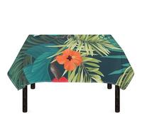 Drnuikhe Table Cloth Cover Spring Summer Waterproof Wrinkle Free Durable 3D Print Tropical Floral Pattern Desktop Protection Table Covers 52×70 in for Picnic Patio Garden Green