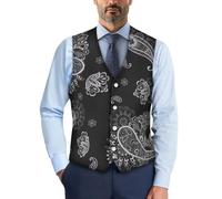 Drnuikhe Vest for Men Lapel Open Front Vest Blazer 3D Print Black Paisley Pattern Man Sleeveless Blazers Suitable to Wear in the Workplace Business Clothing Black