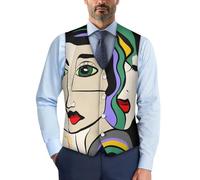 Drnuikhe Vest for Men Lapel Open Front Vest Blazer 3D Print Picasso Beauty Women Pattern Man Sleeveless Blazers Suitable to Wear in the Workplace Business Clothing Grey