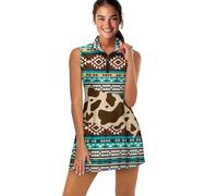 Drnuikhe Western Tribal Ethnic Print Women's Golf Dress Aztec Workout Athletic Dresses with Inner Shorts&Pockets Summer Pickleball Outfits