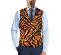 Drnuikhe Western Vest Men 3D Print Black and Orange Textured Tiger Textured Pattern V Neck Sleeveless Vest For Men Orange