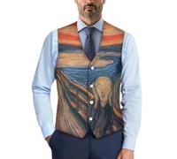 Drnuikhe Winter Loose Men's Sleeveless Suit Vest 3D Print The Scream Pattern Cooler and Comfortable Suitable to Wear at Party Dinner Clothing Brown