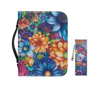 Drnuikhe Women Waterproof PU Bible Carrying Book Case with Handle and Zipper Pocket Leather Church Bag for Bible Packaging, Hibiscus Floral, XL