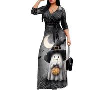 Drnuikhe Women's Plus Size Halloween Dress Cute Ghost Spider Web Pumpkin Wrap Tie Waist Halloween Costume Dresses