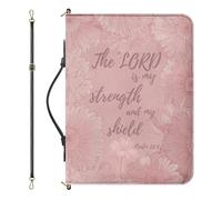 Drnuikhe XL Bible Covers for Women, Pink Bible Tote Bag with Strap and Handle, Psalm 28:7 Floral Print PU Leather Bible Organizer with Inner Pockets and Pen Loop, Church Bags for Women