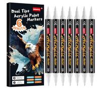 Droaful Black Acrylic Paint Pens Markers, 6 Pc Dual Tips Waterproof Paint Markers For Rock Painting, Fabric, Metal, Glass, Wood, Canvas, Ceramic, Pumpkins, Eggs, Plastic, Non-Toxic & Odor (6 White)