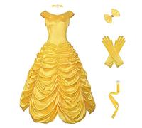 Drofe Princess Dress Belle Costume for Women Yellow Dress Prom Party Adult (3XL), Yellow, 3X-Large