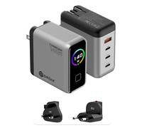 DROIX 140W USB C GaN Wall Charger, 4-Port PD 3.1 Fast Charging Station with Smart LCD Display, Travel Adapter with Interchangeable US/UK/EU Plugs, Compatible with MacBook Pro, iPhone, Android [SILVER