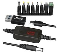 DROK 2 Pack LED Display USB to 12V Adapter - DC Voltage Regulator Adjustable 5V/9V/12V/15V/20V Boost Converter, 3.28FT/1m Step Up Converter with 16pcs DC Plug and 2pcs USB Adapter