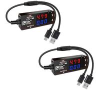 DROK USB Tester, 2 Pieces, USB-A USB-C 2.0 Multimeter, Dual Ports, USB, PD QC 3.0, LED Colour Display, Battery Charger, 7 Capacity Modes, Computer Voltage