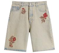 Drôle de Monsieur Men's Embroidered Flowers Patch Denim Shorts Dusty Medium
