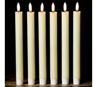 DRomance Ivory Flameless Taper Candles Battery Operated with 6H Timer, Real Wax 3D Wick Flickering LED Taper Candles Dinner Wedding Holiday Decor(6 Pack, 0.78 x 9.64 Inches)