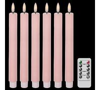 DRomance Pink Flameless Taper Candles Battery Operated with Remote Timer | 3D Wick Flickering LED Candlestick, Vertical Stripe Real Wax, Spring Dinner Wedding Holiday Decor, 0.78"D x 9.64"H, 6 Pack